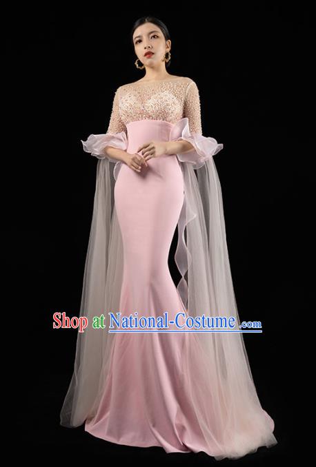 Top Grade Catwalks Compere Pink Mermaid Dress Annual Meeting Clothing Stage Show Wedding Full Dress