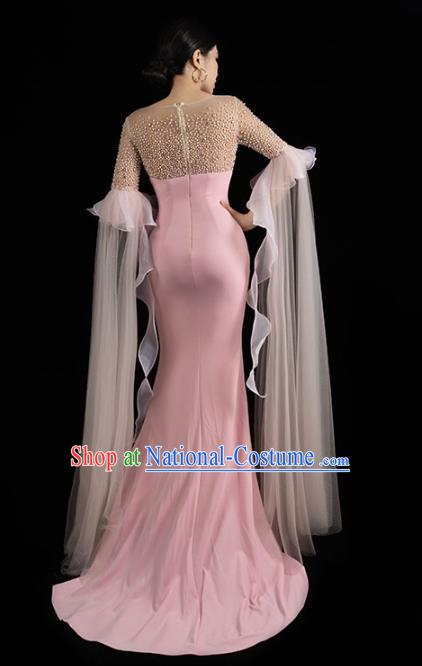 Top Grade Catwalks Compere Pink Mermaid Dress Annual Meeting Clothing Stage Show Wedding Full Dress