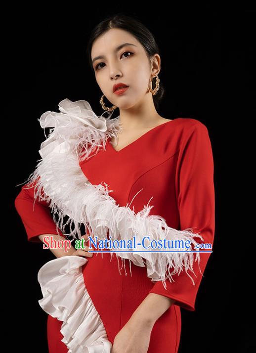 Top Grade Stage Show Wedding Full Dress Catwalks Compere Red Trailing Dress Annual Meeting Clothing