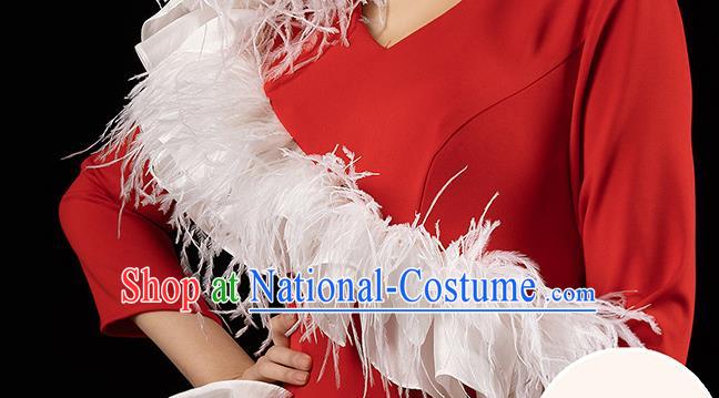 Top Grade Stage Show Wedding Full Dress Catwalks Compere Red Trailing Dress Annual Meeting Clothing