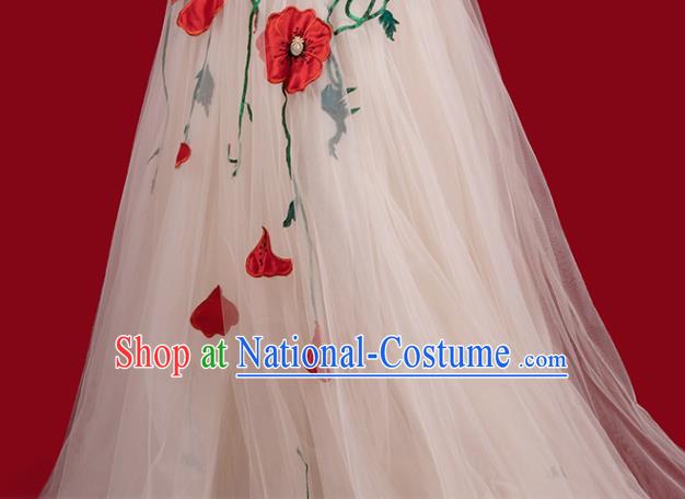 Top Grade Annual Meeting Clothing Catwalks Compere Embroidered Dress Stage Show Champagne Veil Full Dress