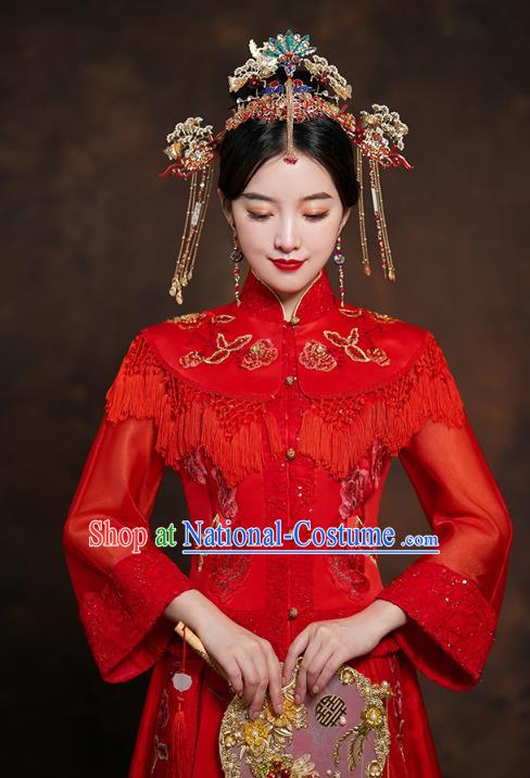 China Traditional Embroidered Wedding Costumes Classical Bride Red Blouse and Skirt