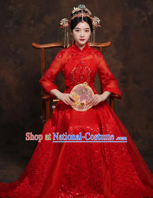 China Classical Bride Red Blouse and Dress Traditional Embroidered Wedding Costumes