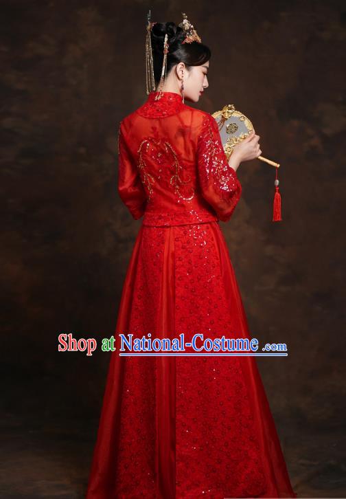 China Classical Bride Red Blouse and Dress Traditional Embroidered Wedding Costumes