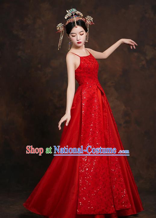 China Classical Bride Red Blouse and Dress Traditional Embroidered Wedding Costumes