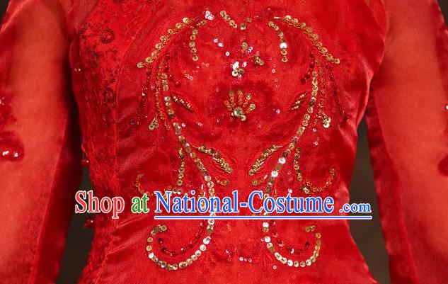 China Classical Bride Red Blouse and Dress Traditional Embroidered Wedding Costumes