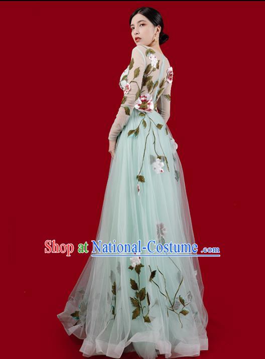 Top Grade Annual Meeting Veil Dress Stage Show Clothing Embroidery Light Green Full Dress