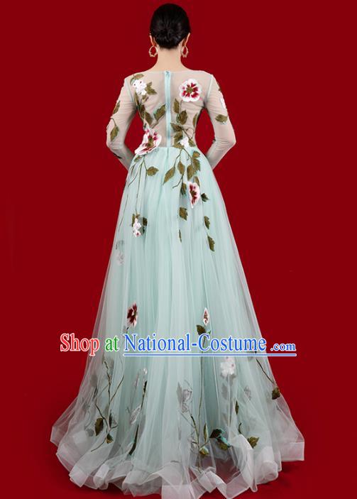 Top Grade Annual Meeting Veil Dress Stage Show Clothing Embroidery Light Green Full Dress