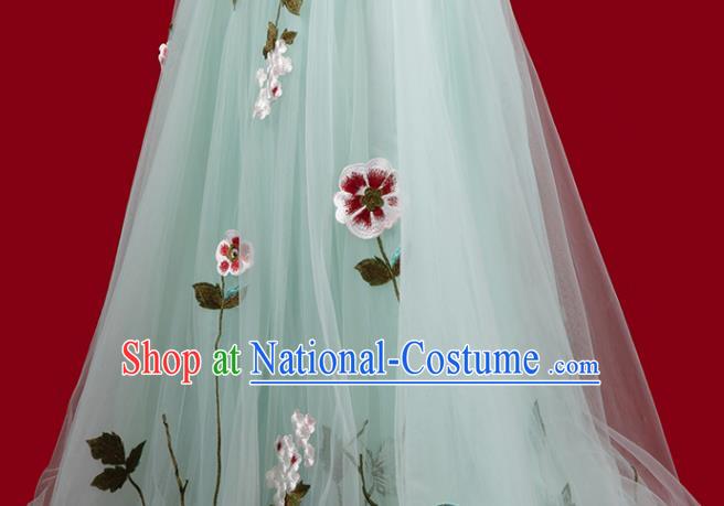 Top Grade Annual Meeting Veil Dress Stage Show Clothing Embroidery Light Green Full Dress