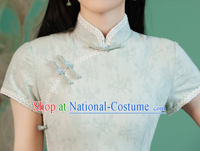 China Traditional Light Green Lace Qipao Dress National Young Lady Cheongsam