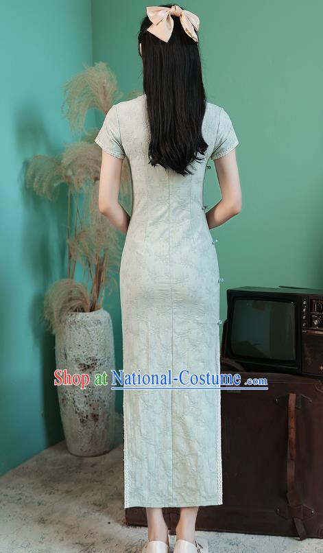 China Traditional Light Green Lace Qipao Dress National Young Lady Cheongsam