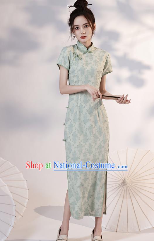 China Traditional Light Green Qipao Dress National Modern Dance Cheongsam