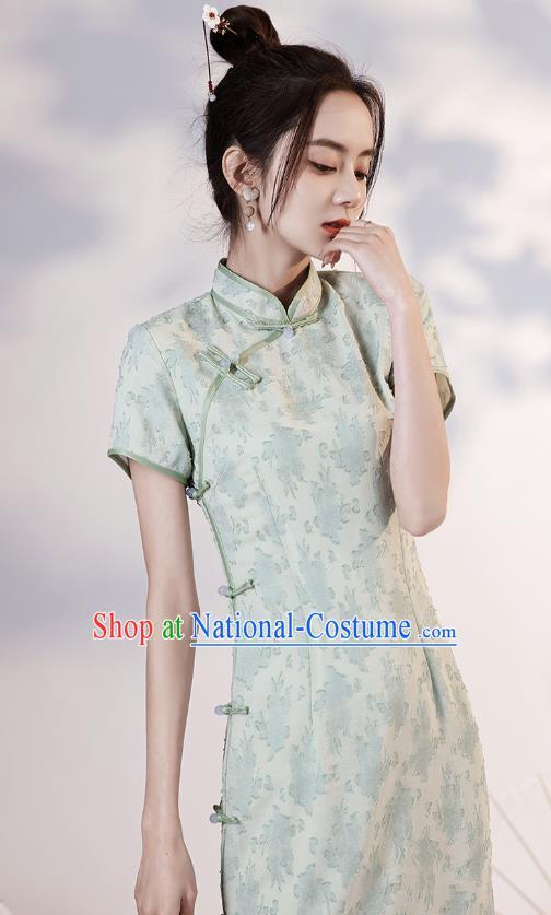 China Traditional Light Green Qipao Dress National Modern Dance Cheongsam