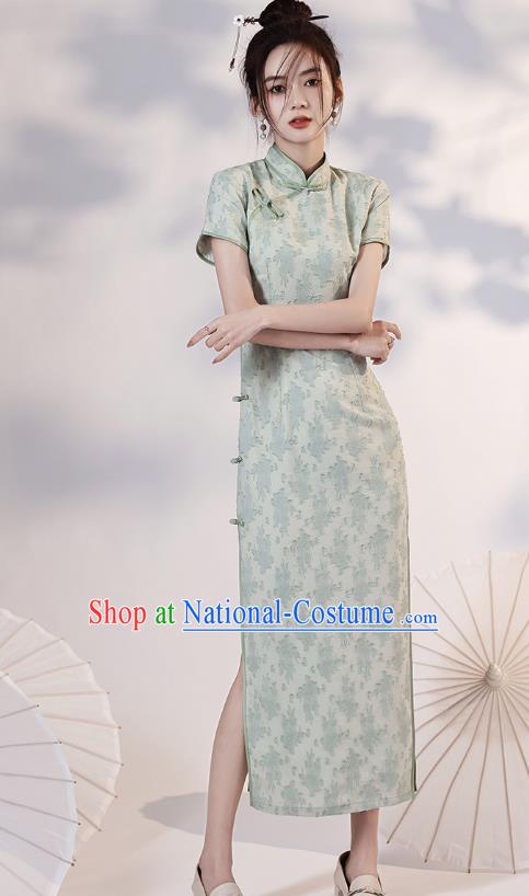 China Traditional Light Green Qipao Dress National Modern Dance Cheongsam