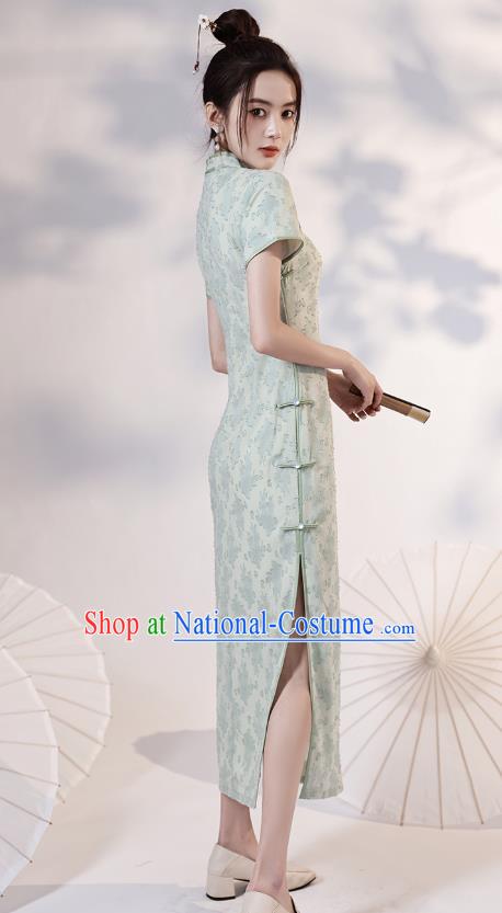 China Traditional Light Green Qipao Dress National Modern Dance Cheongsam