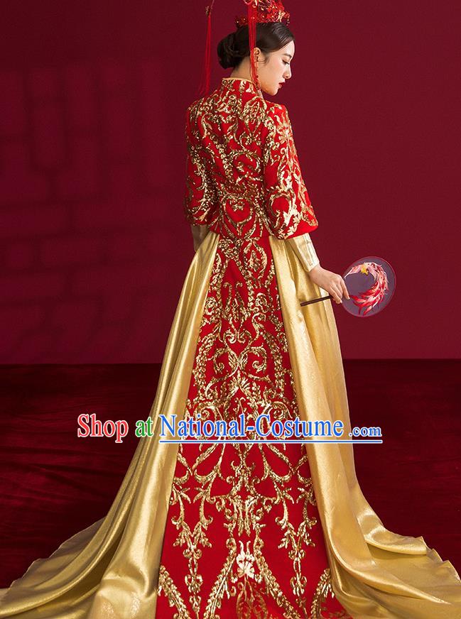 China Traditional Wedding Costumes Ancient Bride Embroidered Red Xiuhe Suits