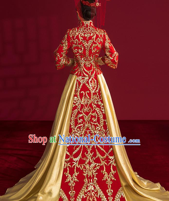 China Traditional Wedding Costumes Ancient Bride Embroidered Red Xiuhe Suits