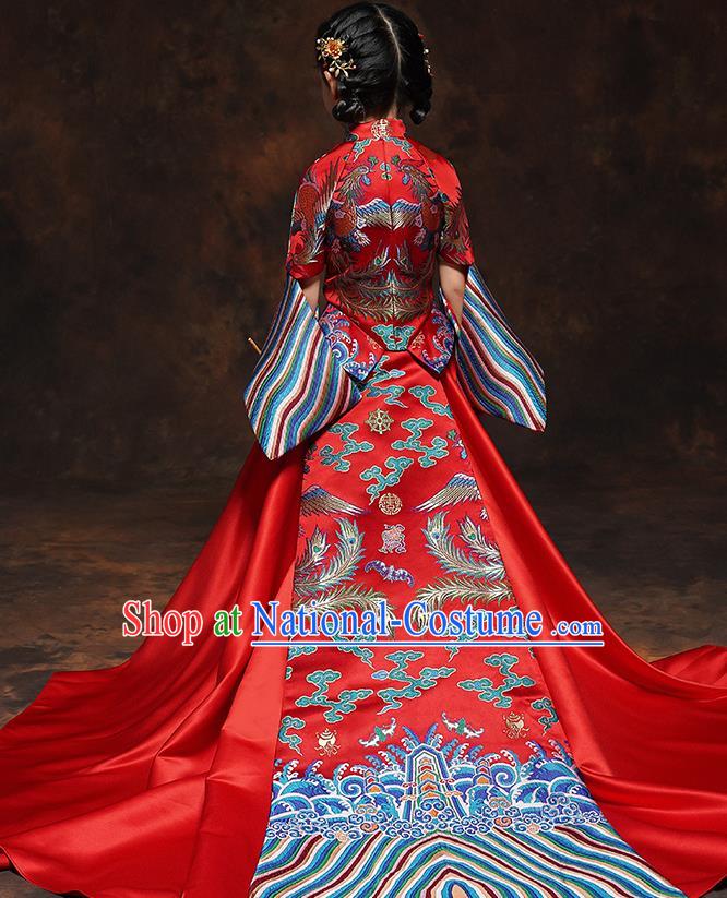 Chinese Embroidered Red Xiuhe Suits Girl Bridesmaid Blouse and Dress Classical Dance Clothing