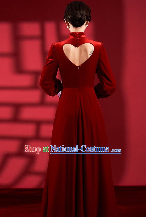 Chinese Classical Dance Red Qipao Dress Clothing Traditional Wedding Velvet Cheongsam