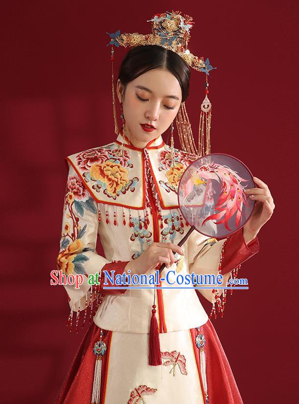 China Classical Embroidered Phoenix Peony Wedding Dress Traditional Bride Xiuhe Suit Costumes