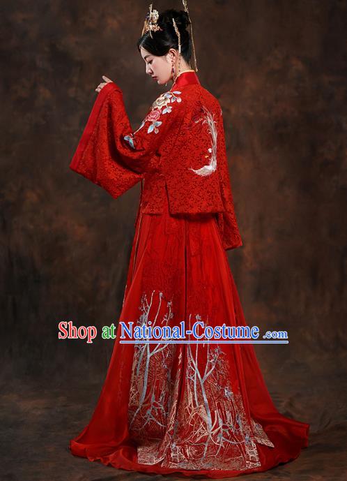 China Traditional Tang Dynasty Empress Wedding Costumes Ancient Bride Embroidered Red Hanfu Dress