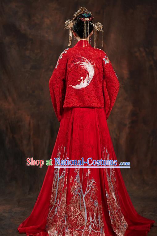 China Traditional Tang Dynasty Empress Wedding Costumes Ancient Bride Embroidered Red Hanfu Dress