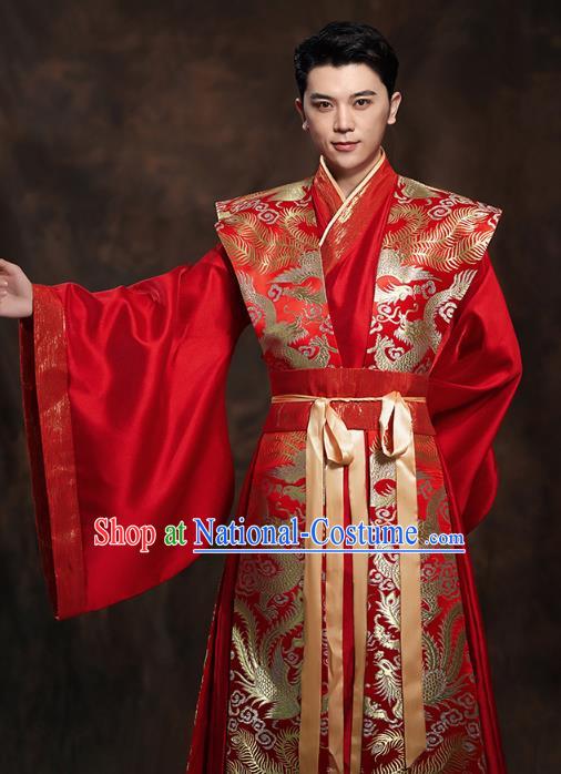 Chinese Ancient Bridegroom Embroidered Hanfu Clothing Traditional Tang Dynasty Emperor Wedding Costumes