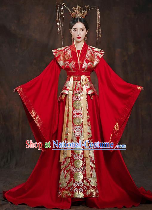 China Ancient Queen Embroidered Red Hanfu Dress Traditional Tang Dynasty Bride Wedding Costumes