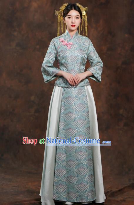 China Traditional Wedding Blue Xiuhe Suits Bride Costumes Toast Dress