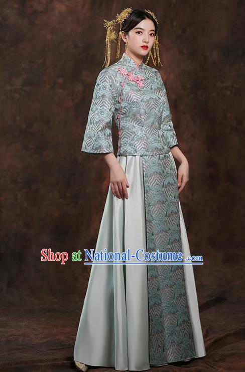 China Traditional Wedding Blue Xiuhe Suits Bride Costumes Toast Dress