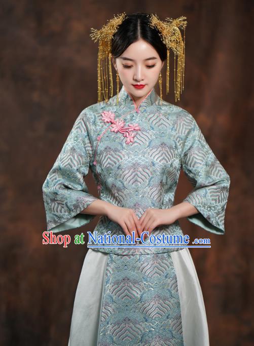 China Traditional Wedding Blue Xiuhe Suits Bride Costumes Toast Dress