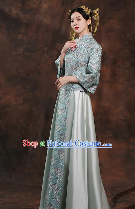 China Traditional Wedding Blue Xiuhe Suits Bride Costumes Toast Dress