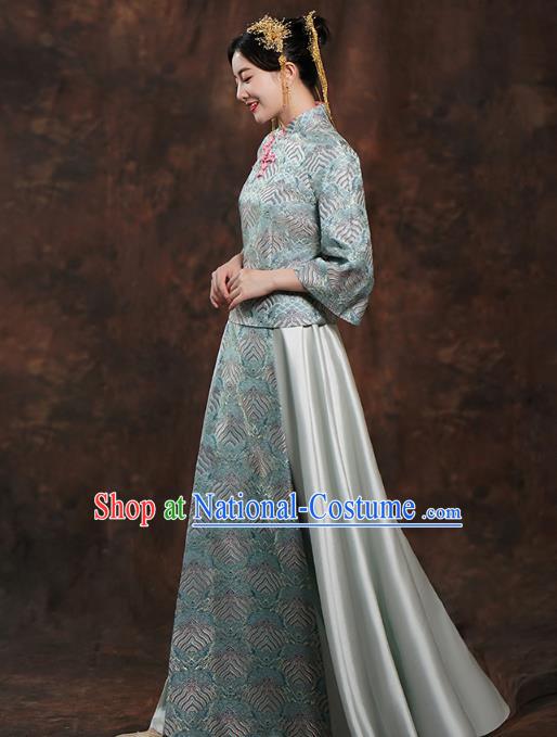 China Traditional Wedding Blue Xiuhe Suits Bride Costumes Toast Dress