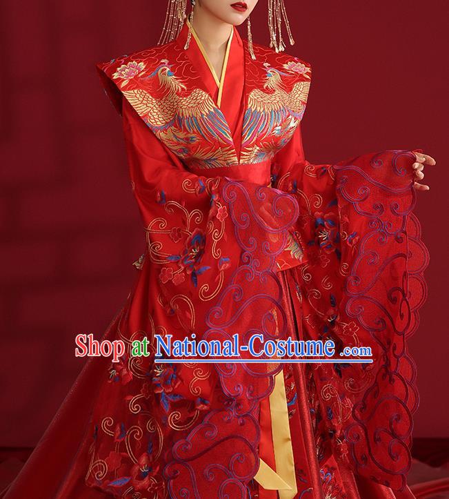 China Ancient Empress Embroidered Red Dress Traditional Wedding Bride Hanfu Costumes