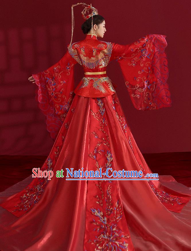 China Ancient Empress Embroidered Red Dress Traditional Wedding Bride Hanfu Costumes