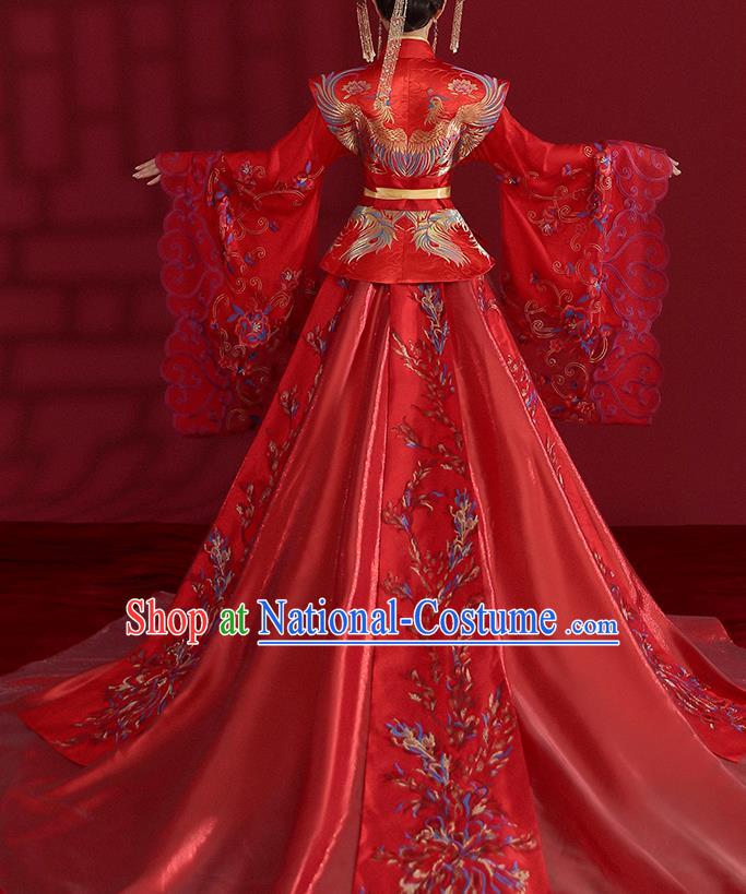 China Ancient Empress Embroidered Red Dress Traditional Wedding Bride Hanfu Costumes