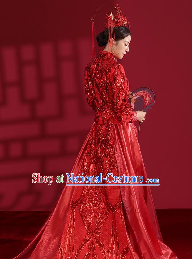 China Traditional Wedding Red Xiuhe Suit Costumes Bride Toast Embroidered Dress