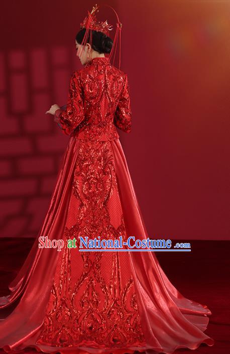 China Traditional Wedding Red Xiuhe Suit Costumes Bride Toast Embroidered Dress