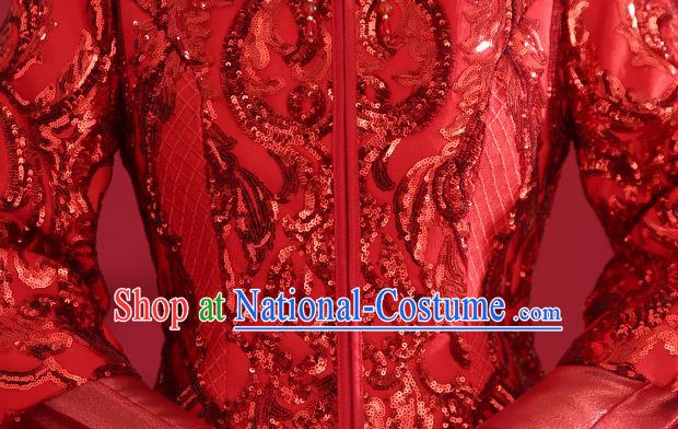 China Traditional Wedding Red Xiuhe Suit Costumes Bride Toast Embroidered Dress