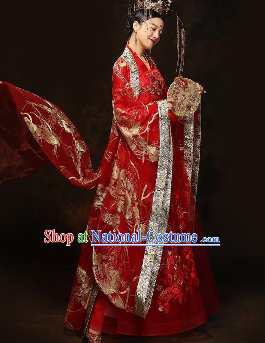 China Traditional Bride Embroidered Costumes Ancient Empress Red Hanfu Dress Classical Wedding Xiuhe Suits