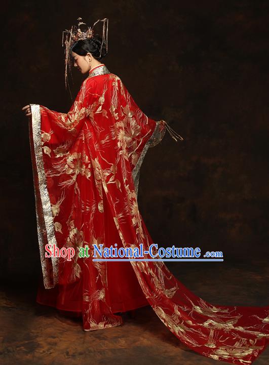 China Traditional Bride Embroidered Costumes Ancient Empress Red Hanfu Dress Classical Wedding Xiuhe Suits