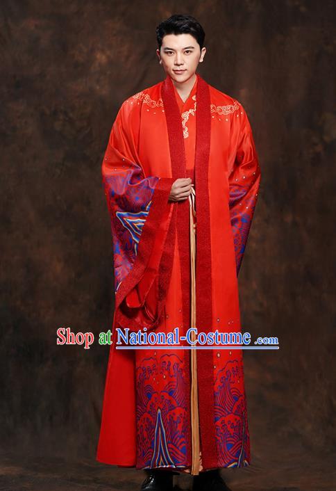 Chinese Ancient Scholar Red Clothing Traditional Han Dynasty Wedding Bridegroom Costumes