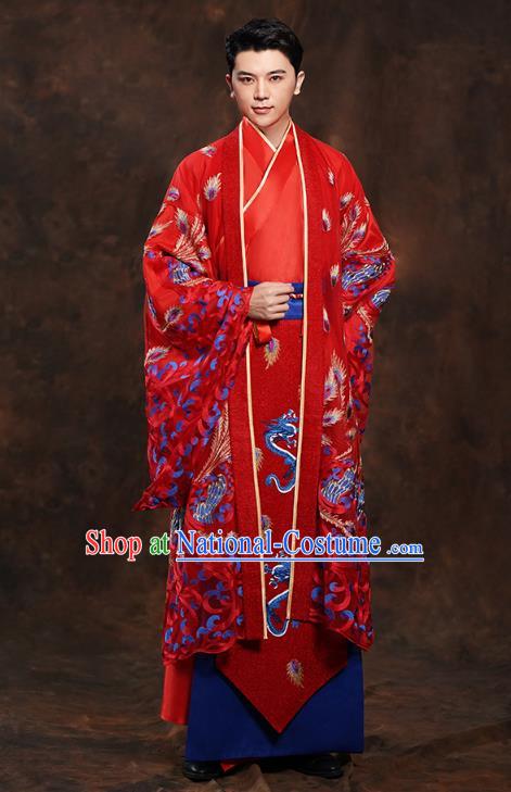 Chinese Traditional Han Dynasty Wedding Costumes Ancient Scholar Bridegroom Red Clothing