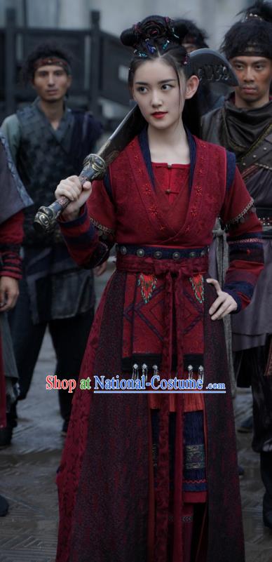 China Ancient Female Swordsman Costumes Television Drama My Heroic Husband Woman Castellan Red Dress Clothing