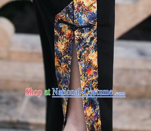 China Classical Shanghai Beauty Cheongsam Traditional Minguo Black Silk Slant Opening Qipao Dress