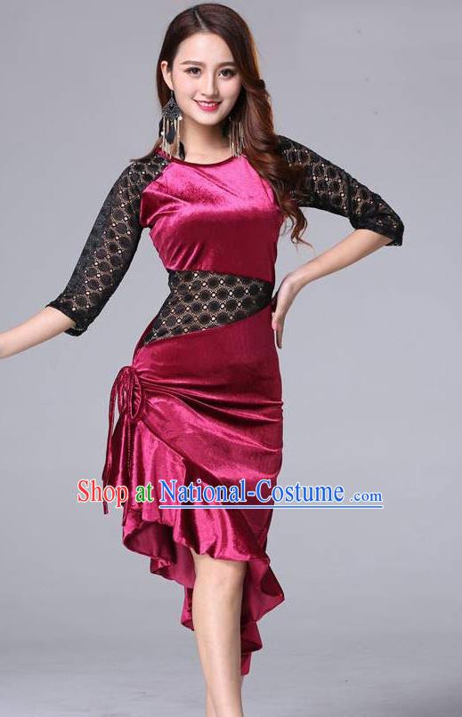 Asian Raks Sharki Oriental Dance Costumes Indian Belly Dance Training Rosy Velvet Dress