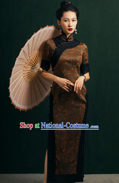 China Classical Plum Blossom Pattern Cheongsam Traditional Shanghai Gambiered Guangdong Gauze Qipao Dress