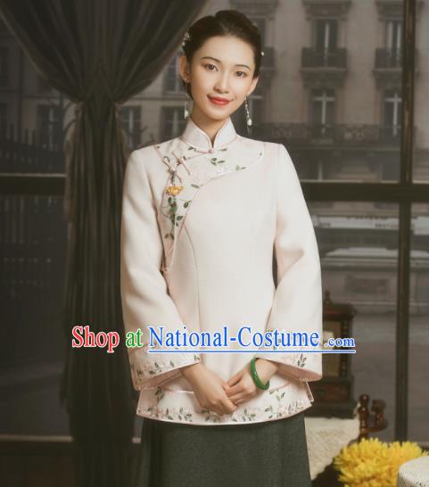 Chinese National Winter Upper Outer Garment Clothing Tang Suit White Woolen Jacket