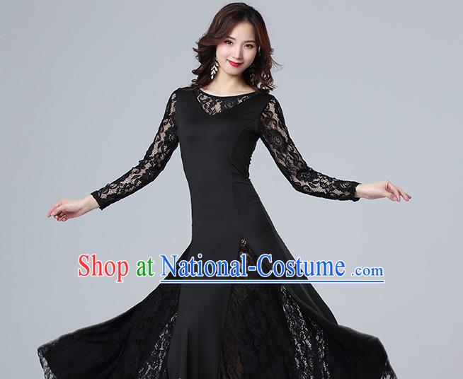 Top Modern Dance Clothing Ballroom Waltz Dance Black Lace Dress Stage Performance Fashion