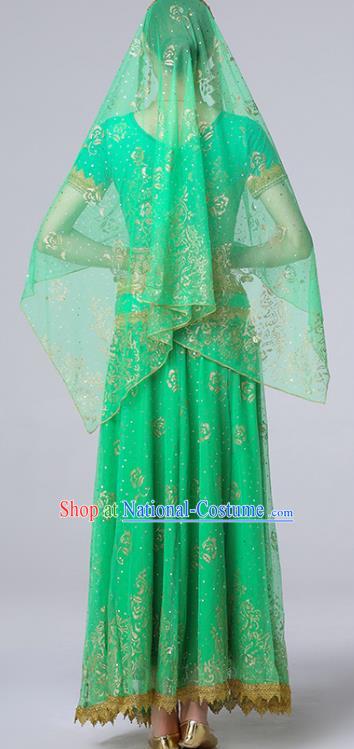 Indian Bollywood Dance Performance Clothing Belly Dance Uniforms Tianzhu Princess Green Blouse and Skirt